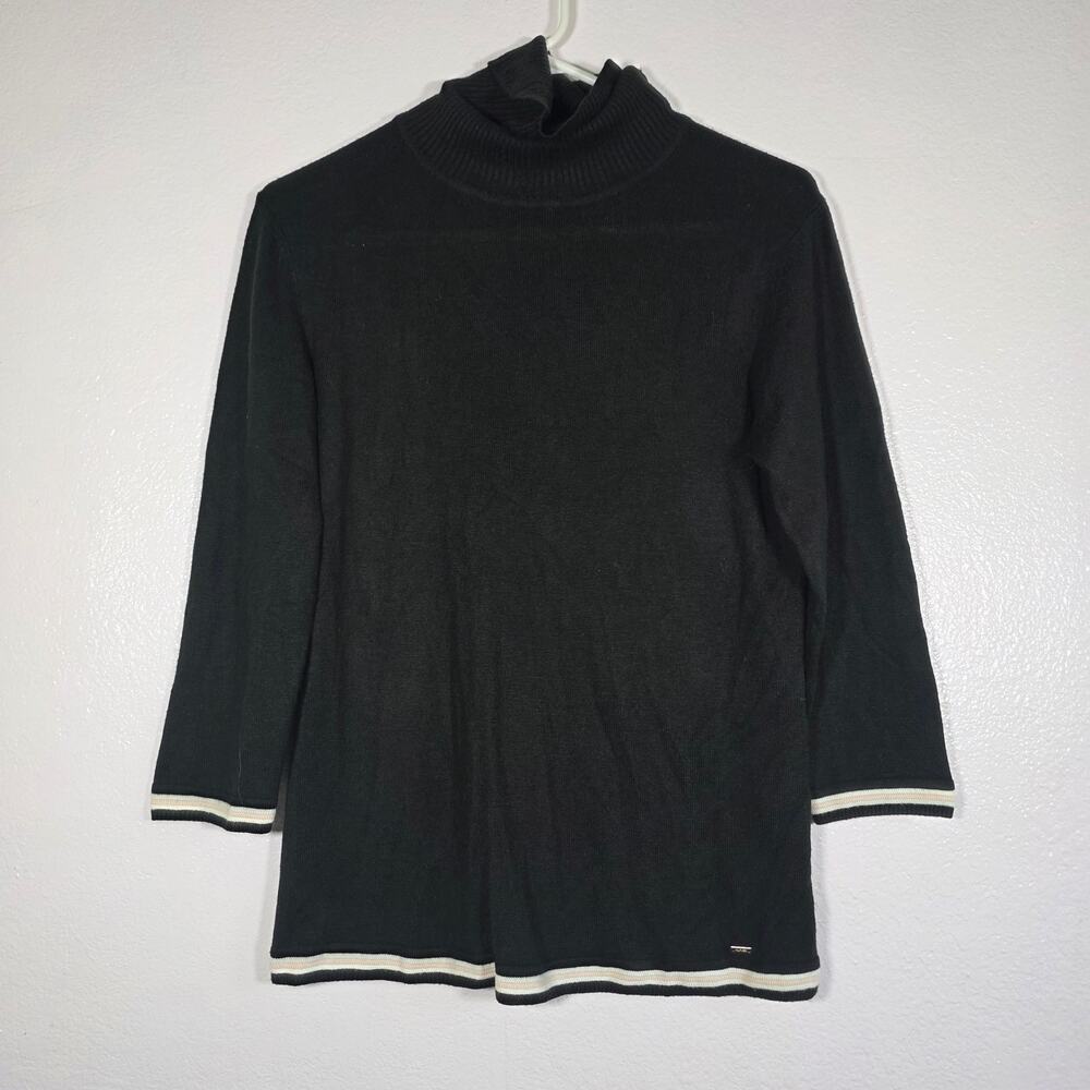 Tommy Hilfiger Black Turtleneck Sweater White  PinkTrim Women's S